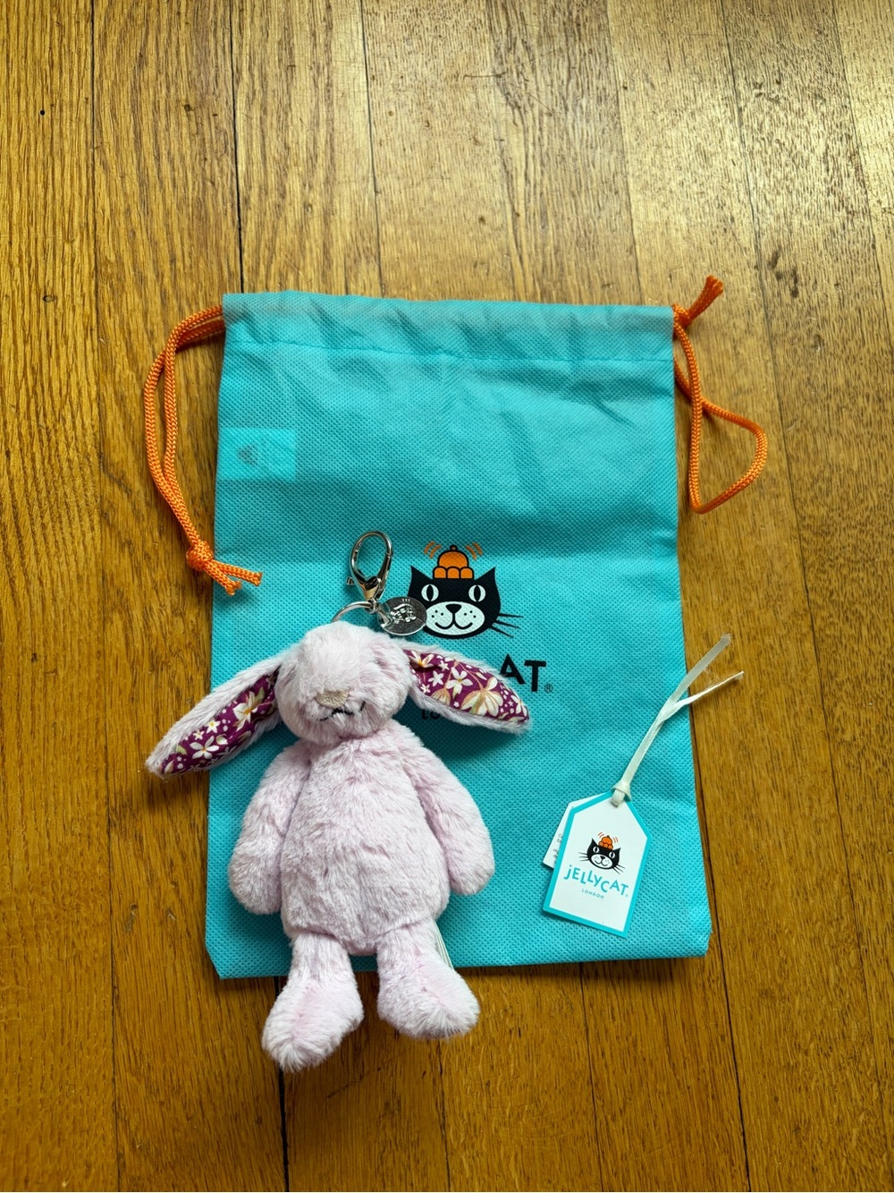 NWT Jellycat Purple Pink Bunny Keychain with Floral Pattern